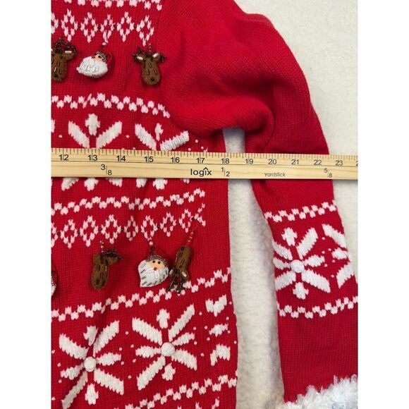 Vtg‎ Just B Ugly Christmas Sweater Cardigan Dangle Santa Reindeer Size Small - Picture 7 of 7